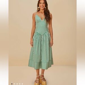 FARM RIO Green Striped Midi Dress